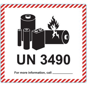 Farligt gods-etiketter för batterier, UN3490, 120x110 mm, 500 st etiketter/rulle