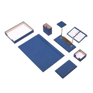 Ebern Designs Michalia Faux Leather Desk Organiser Set blue 25.0 W cm