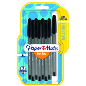 Paper Mate Inkjoy 100 Black Ballpoint Pens, Medium Nib, Black Ink (Pack Of 8)