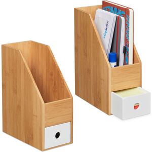 Relaxdays Set 2x Standing File, A4 Size Paper, Desk Organiser, Dimensions HxWxD: 30 x 12 x 23 cm, Bamboo, Natural/White