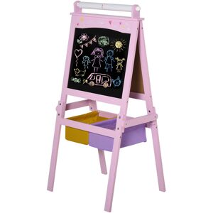 Kids Wooden Art Easel with Paper Roll Double-Sided Chalkboard, Whiteboard - Pink - Homcom