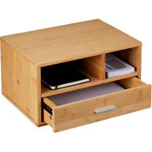 Relaxdays Desk Organiser, 2 Compartments & 1 Drawer, HxWxD: 22 x 40 x 31 cm, Bamboo, Desktop Utensils Storage, Natural