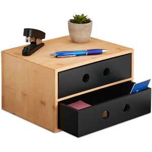 Relaxdays Desk Organiser, 2 Drawers, Bamboo & MDF, HxWxD: 15 x 25 x 20 cm, Office Stationary Box, Storage, Natural/Black