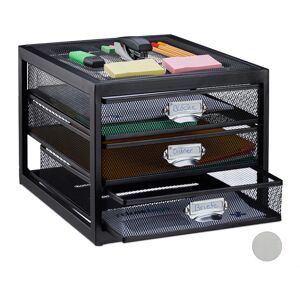 Relaxdays Desk Organiser, 3 Drawers for DIN A4 Files, Letter Tray and Paper Sorter, Mini Chest of Drawers, Black