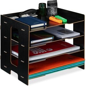 Relaxdays Filing Cabinet, 3 Compartments, Letter Tray, Office Document Organiser, A4 Format, 27 x 32.5 x 25 cm, Black