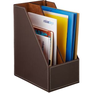 Relaxdays Filing Cabinet, Artificial Leather, 2 Compartments, DIN A4-C4, Sturdy Organiser, HWD: 35 x 18 x 26.5 cm, Brown