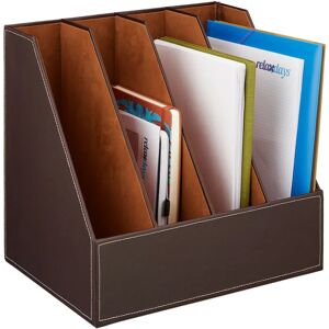 Relaxdays Filing Cabinet, Artificial Leather, 4 Compartments, DIN A4-C4, Sturdy Organiser, HWD: 35 x 36 x 26.5 cm, Brown