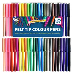 SOL 50 x Felt Tip Pens   Pen Assorted Colours Art Colouring Pens