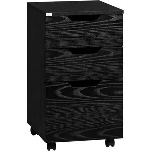 HOMCOM 3-Drawer File Cabinet Under Desk Office Storage Cabinet A4/Letter/Binders Movable W/ Slide Wheels Black Oak Color