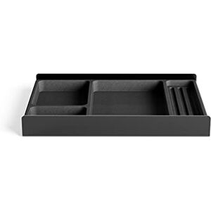 Raico Desk Tray Organiser with Compartments Grovemade Alternative Cork & Aluminium Catchall Valet Pen Tray Drawer for Desktop Storage (Black Aluminium + Black Cork)