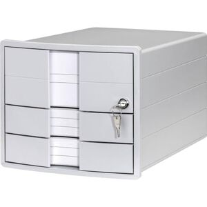 HAN Impuls 2.0 Drawer Box Lockable with 3 Closed Drawers for DIN A4/C4 Including Labelling Labels, Document Box, Base with Pull-Out Lock, Furniture-Friendly Rubber Feet, 1018-11, Light Grey