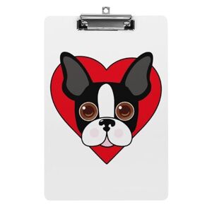 Mhxyzhw4 Boston Terrier Face Funny Clipboards with Low Profile Clip Stardard Letter Size Acrylic Clip Board for Office Meeting Classes