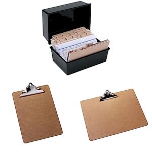 Q-Connect Card Index Box 152 x 102mm Black KF10010 & Q-Connect KF01304 A4 Clipboard Masonite, Brown & Q-Connect A3 Masonite Clipboard