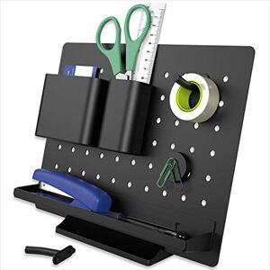 ACROPAQ Desk Organiser - Premium Office with Pen Holder, Sorting Compartments, Hooks and Magnet, Pegboard 6 Attachments, Individually Adjustable, Black, DO01