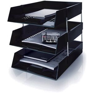 5 Star Black A4 Plastic Letter File Trays, Including Risers. (6 Trays/4 Riser Sets)