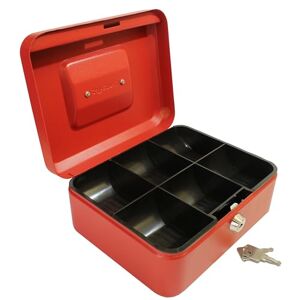 Cathedral Products - 8" (20 cm) Lockable Metal Cash Box, Money Box, Petty Cash Box - with 2 keys & Removable Change Tray – Red
