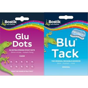 Bostik Extra Strong Glu Dots - Extra Strong, Double Sided Glue Dots, For Instant & Blu Tack, Multipurpose Reusable Adhesive, Clean, Safe & Easy to Use, Non-Toxic, Handy Size, Colour: Blue