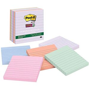 Post-it Recycled Super Sticky Notes, 4 In X 4 In, Bali Collection, Lined, 6 Pads/Pack 90 Sheets Self-Adhesive Pouch