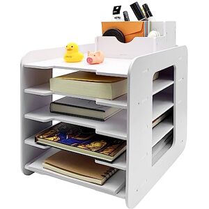 WAIZHIUA 5 Tier Letter Tray Organiser A4 Size File Holder Office Paper Trays Organizer Desktop File Holder Document Storage Rack Desk Tidy Organiser with Pen Holders for Home Office School Supplies