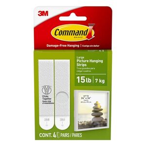 Command Large Picture Hanging Strips, Adhesive Strips, White - Damage Free Hanging - For Pictures, Frames and Mirrors, Wall Décor and Signs - Holds up to 7.2 kg, 8 Count (Pack of 1)