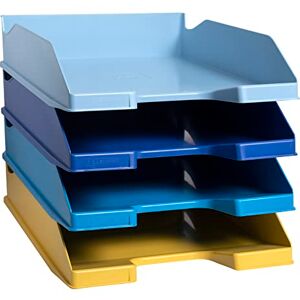 Exacompta - Ref. 113202SETD - Set of 4 COMBO MIDI Bee Blue letter trays - dimensions 34.6 x 25 x 24.3 cm - for A4+ format documents - Blue Angel certified - assorted colours