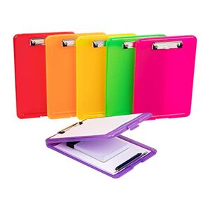Mind Reader Clipboard, Plastic Letter, Bottom Opening Storage, Low Profile Clip, School, Office, Pack of 6, Colors, Translucent 6 Pack