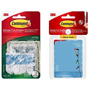 Command 17017CLR-AWES Outdoor Light Clip - Clear & Clear Decorating Clips for Christmas and Fairy Lights, Value Pack of 40 Clips and 48 Clear Adhesive Strips