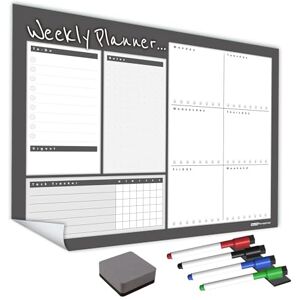 The Magnet Shop WallTAC A2 Weekly Planner Whiteboard Sticker for Wall Made in The UK Easy-to-Remove Dry Wipe Calendar with Reusable Adhesive Family Meal Planner or to Do List for Home and Office