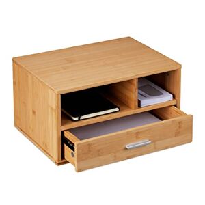 Relaxdays Desk Organiser, 2 Compartments & 1 Drawer, HxWxD: 22 x 40 x 31 cm, Bamboo, Desktop Utensils Storage, Natural