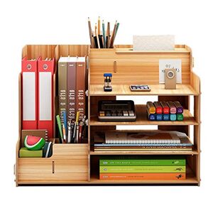 LVUNZJCA Desk Organizer Bookshelf Desktop Stationary Holder Box for Mail Pens Books File Folders Wood Office Desk Organizer for Home Office(Color:Cherry wood)