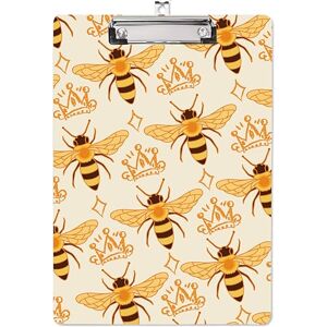 CRASPIRE Acrylic Clipboard A4 Bees Writing Board With Stainless Steel Clip Rectangle Yellow Crown Writing Instrument Decorative Clipboards Forms Holders for Office Supplies School Students