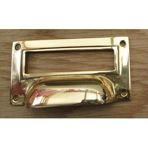 IRONMONGERY WORLD&#174; Polished Brass Small Solid Brass Drawer Cupboard Filing Cabinet Card Frame Label Holder Cup Handle