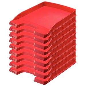 Leitz 52370025 Letter Tray Flat A4 Pack of 10 Ideal for Storing and Organising A4 Documents, Stackable, Red, Plus Series