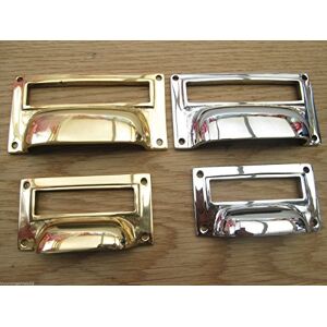 IRONMONGERY WORLD&#174; Solid Brass Drawer Cupboard Filing Cabinet Card Frame Label Holder Cup Handle (Polished Brass Large 4")