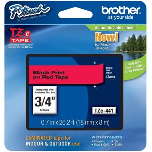 Brother P-touch TZe-441 (18mm x 8m) Black On Red Laminated Labelling