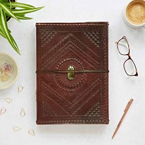 Paper high Indra A4 Embossed &amp; Stitched Leather Journal with Semi-Precious Stone - Labradorite