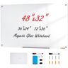 VEVOR Magnetic Glass Whiteboard, Dry Erase Board 48"x32", Wall-Mounted Large White Glassboard Frameless, with Marker Tray, an Eraser and 2 Markers, White