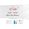 VEVOR Magnetic Glass Whiteboard, Dry Erase Board 72"x36", Wall-Mounted Large White Glassboard Frameless, with Marker Tray, an Eraser and 2 Markers, White