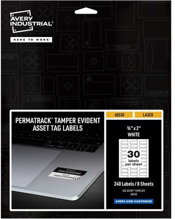 Avery PermaTrack(R) Tamper-Evident Asset Tag Labels, 3/4" x 2" , 240 Asset Tags (60530)