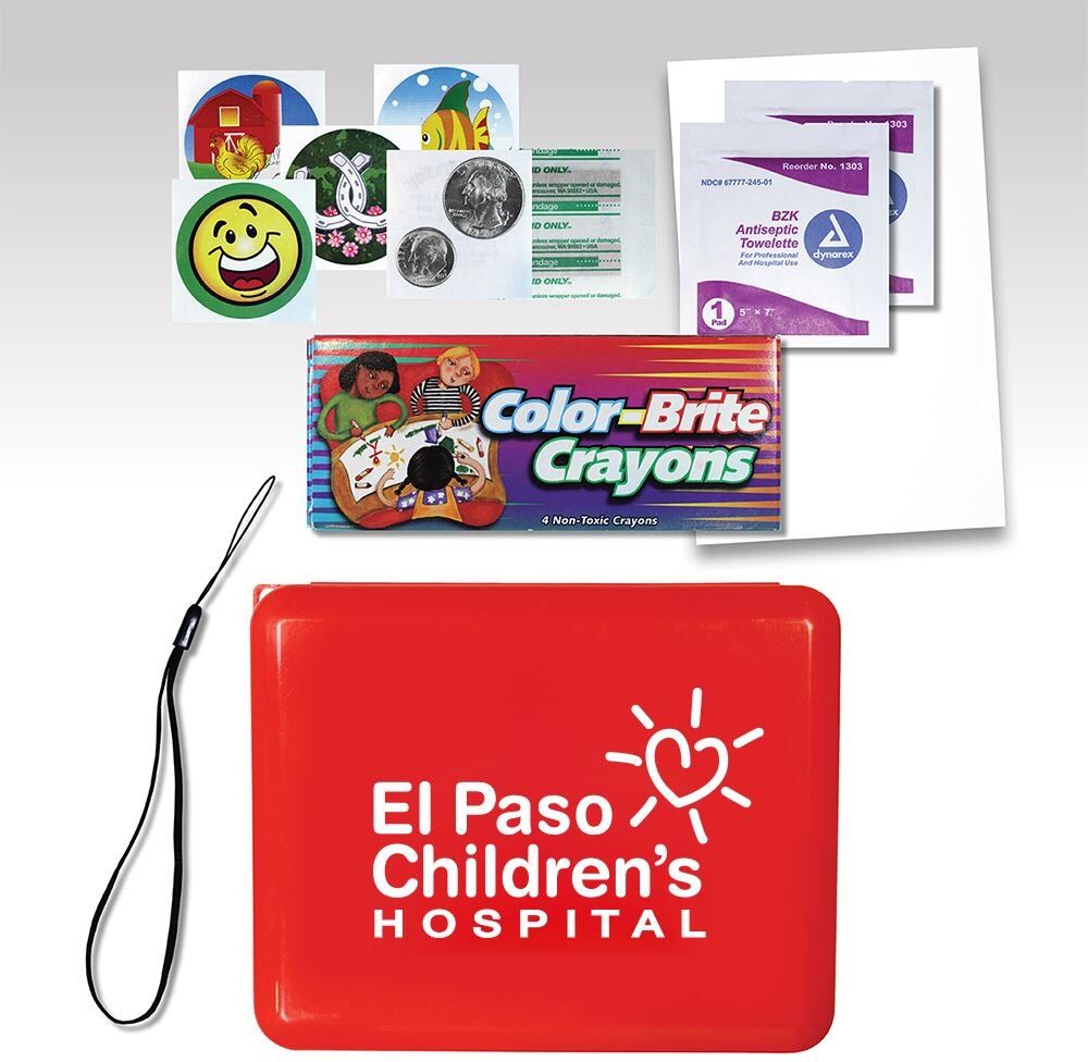 Positive Promotions 50 Antimicrobial First Aid Kids Color and Care Kits - Personalization Available