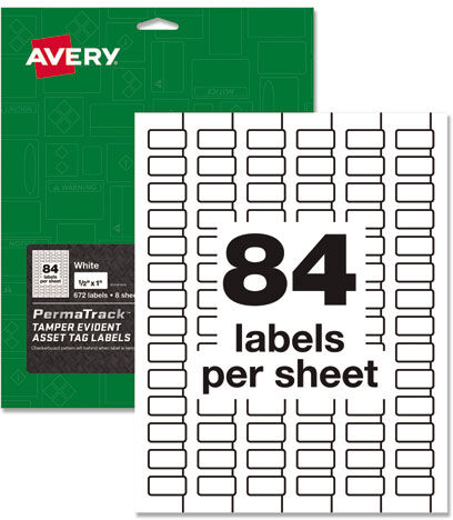 Avery PermaTrack Tamper-Evident Asset Tag Labels, Laser Printers, 0.5 x 1, White, 84/Sheet, 8 Sheets/Pack