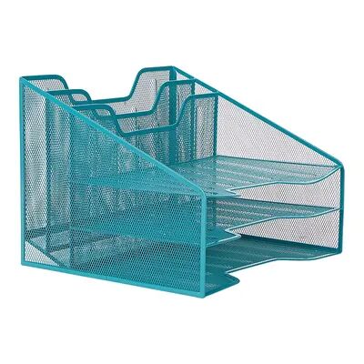 Mind Reader Three-Tiered Desk Organizer Tray, Turquoise/Blue