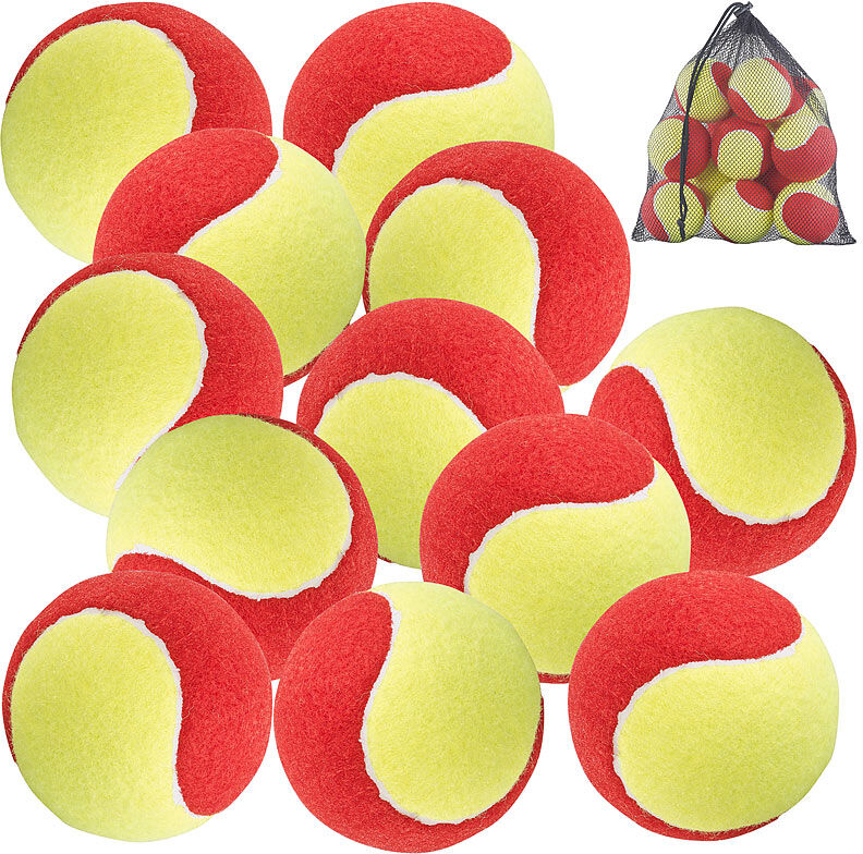 Speeron 12er-Set Tennisbälle, 77 mm für Jugend & Beginner, gelb-rot, Tragenetz