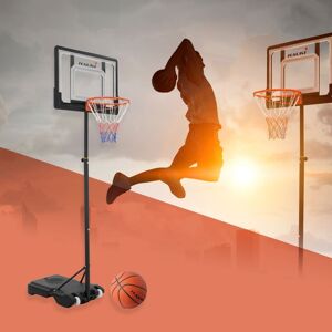 ECD-Germany Hauki Basketballkurv-sæt til udendørs brug med stativ; hjul; bold; pumpe; hvid; justerbar højde 156-210 cm; mobil basketballstativ; bærbar kurv;