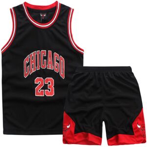 Michael Jordan No.23 Basketball Jerseysæt Bulls Uniform til børn teenagere Black L (140-150CM)