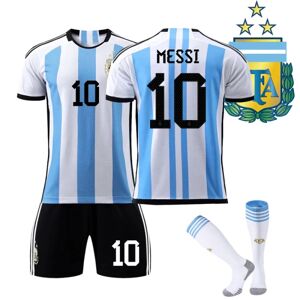 22 Argentina Hjem #10 Messi-trøje-kampsæt Fodbolduniformer Kids 28(150-160CM)