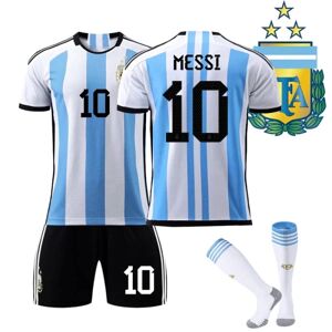 Argentina Messi Premium Fotbollströja 2022 med 3 stjerner Børn 22(120-130CM) Børn 22(120-130CM)