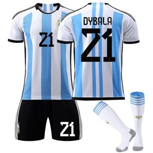 Goodies Argentina VM-trøje til mænd til mænd Dybala #21 Fodboldtrøje T-shirt shorts Sæt Fodbold 3-delt sæt til børn Voksne Kids 22(120-130cm)