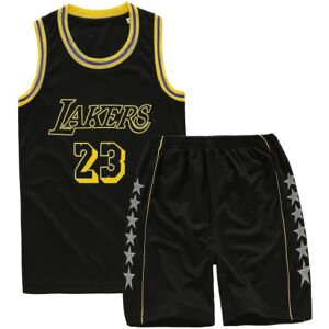 Lakers #23 Lebron James Jersey No.23 Basketball Uniform Set Kids / K Black 2XS (95-110cm)