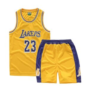 Lakers #23 Lebron James Jersey No.23 Basketball Uniform Set Kids / K Yellow XL (150-155cm)